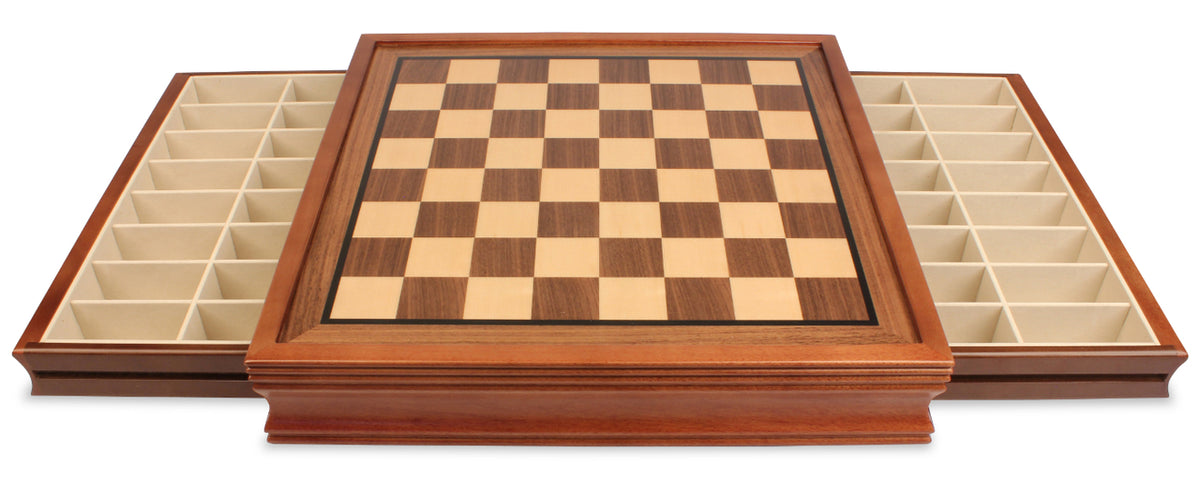 German Knight Staunton Chess Set – Walnut Two-Drawer Case, drawers open – view 4