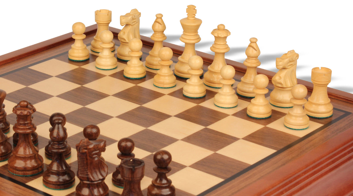 French Lardy Staunton Chess Set – Golden Rosewood – Walnut Two-Drawer Case – view 3