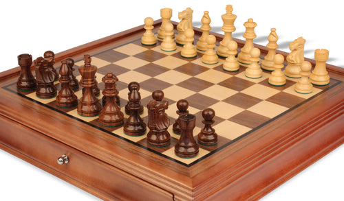 French Lardy Staunton Chess Set – Golden Rosewood – Walnut Two-Drawer Case – view 2
