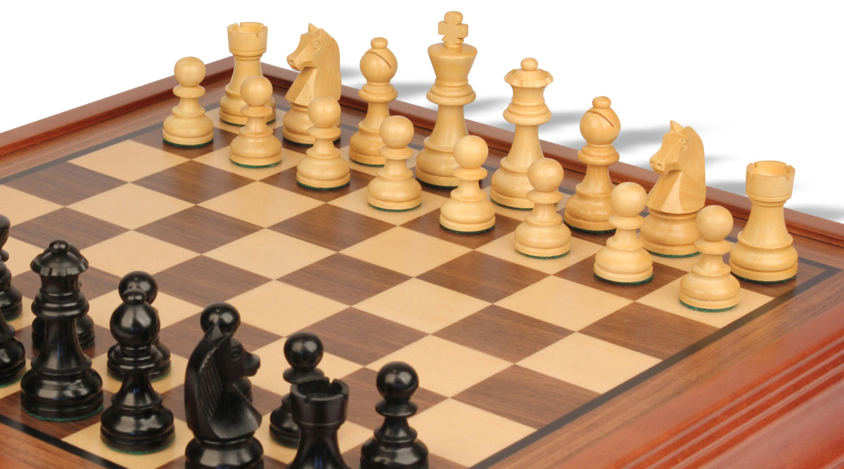 German Knight Staunton Chess Set – Ebonized – Walnut Two-Drawer Case – view 3
