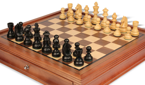 German Knight Staunton Chess Set – Ebonized – Walnut Two-Drawer Case – view 2