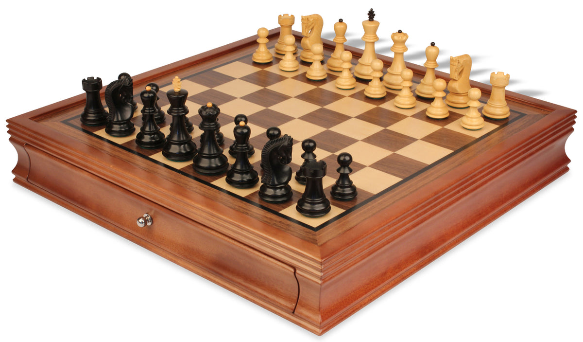 Zagreb Series Chess Set – Ebonized – Walnut Two-Drawer Case – view 1