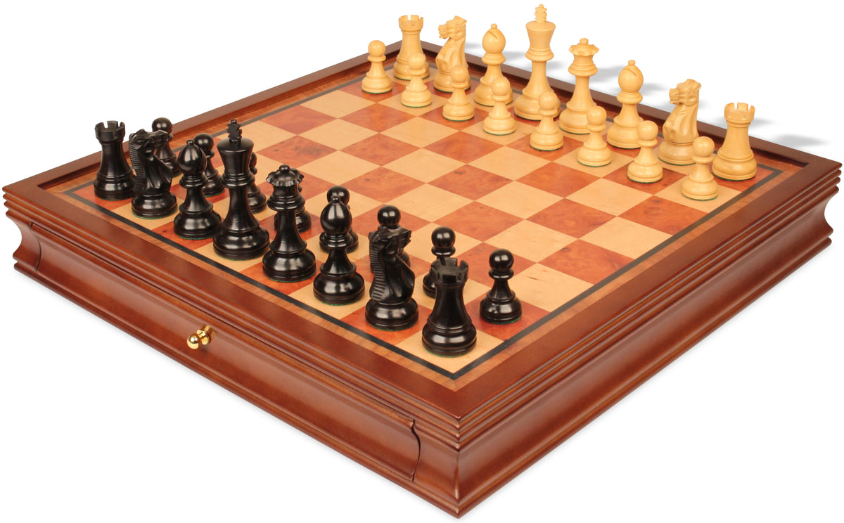 Parker Staunton Chess Set – Elm Burl & Bird's-Eye Maple Case – 3.75" King – view 1